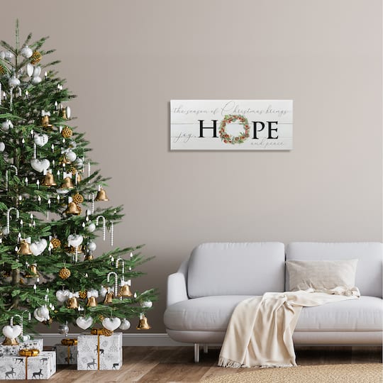 Stupell Industries Joy Hope & Peace Christmas Wreath Canvas Wall Art